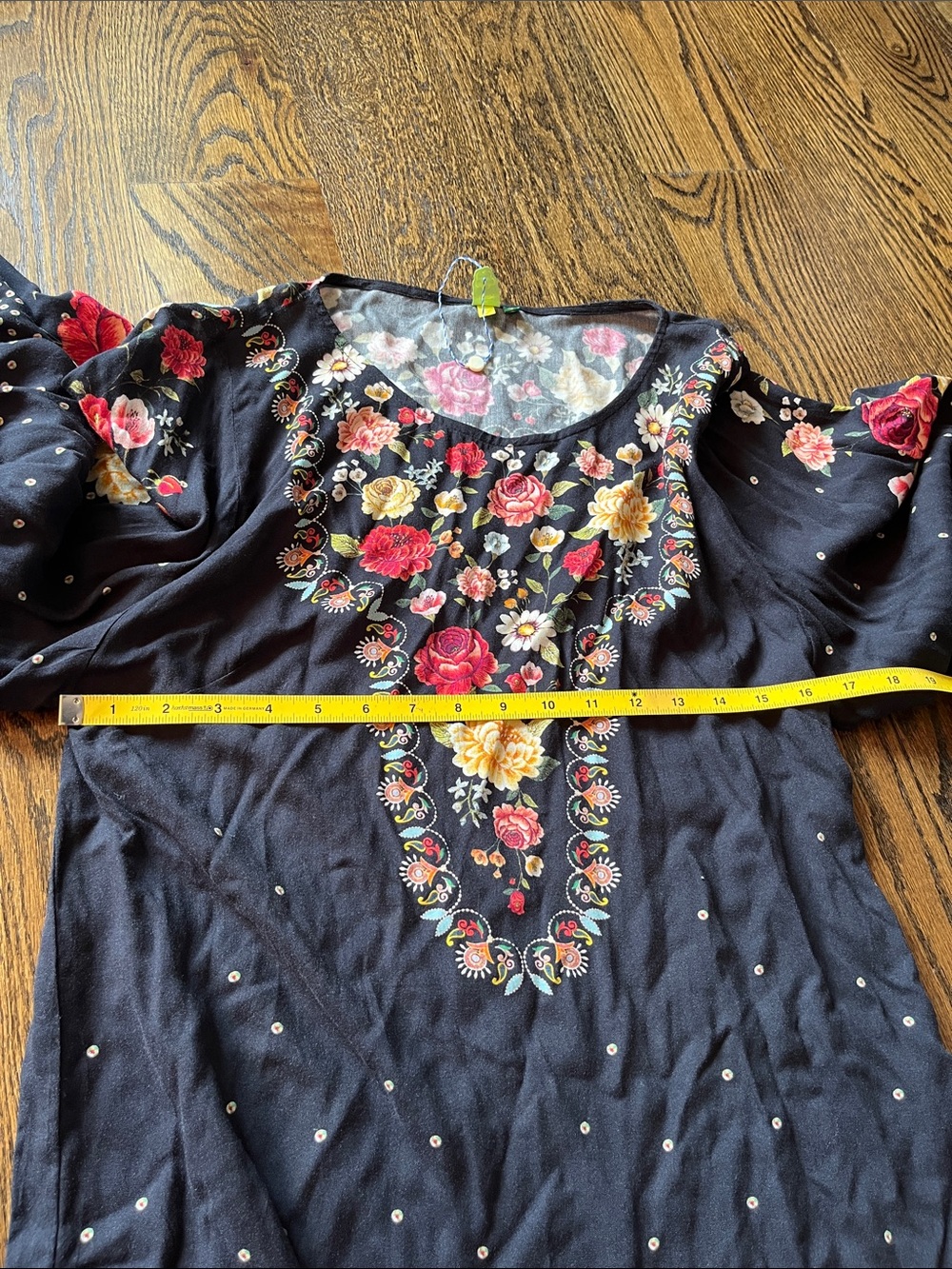 FARM Rio Black Floral Mini Dress with Pink and Yellow Roses - Picture 10 of 11